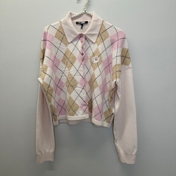 Maje Beige & Pink Argyle Sweater 🧡 - Picture 4 of 12